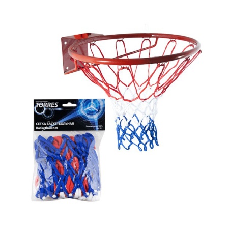 Купить Сетка баскетбольная Torres, нить 4 мм, бело-сине-красная в Алейске 